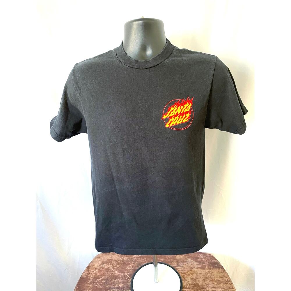 Santa Cruz Flame Dot Logo Black Skate T-Shirt Size M